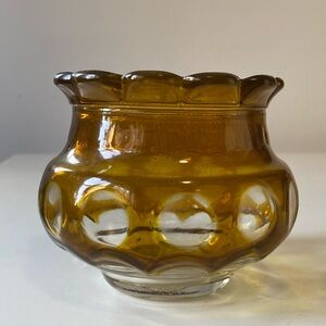 Vintage Amber Mustard Yellow Glass Vase with Scalloped Edge